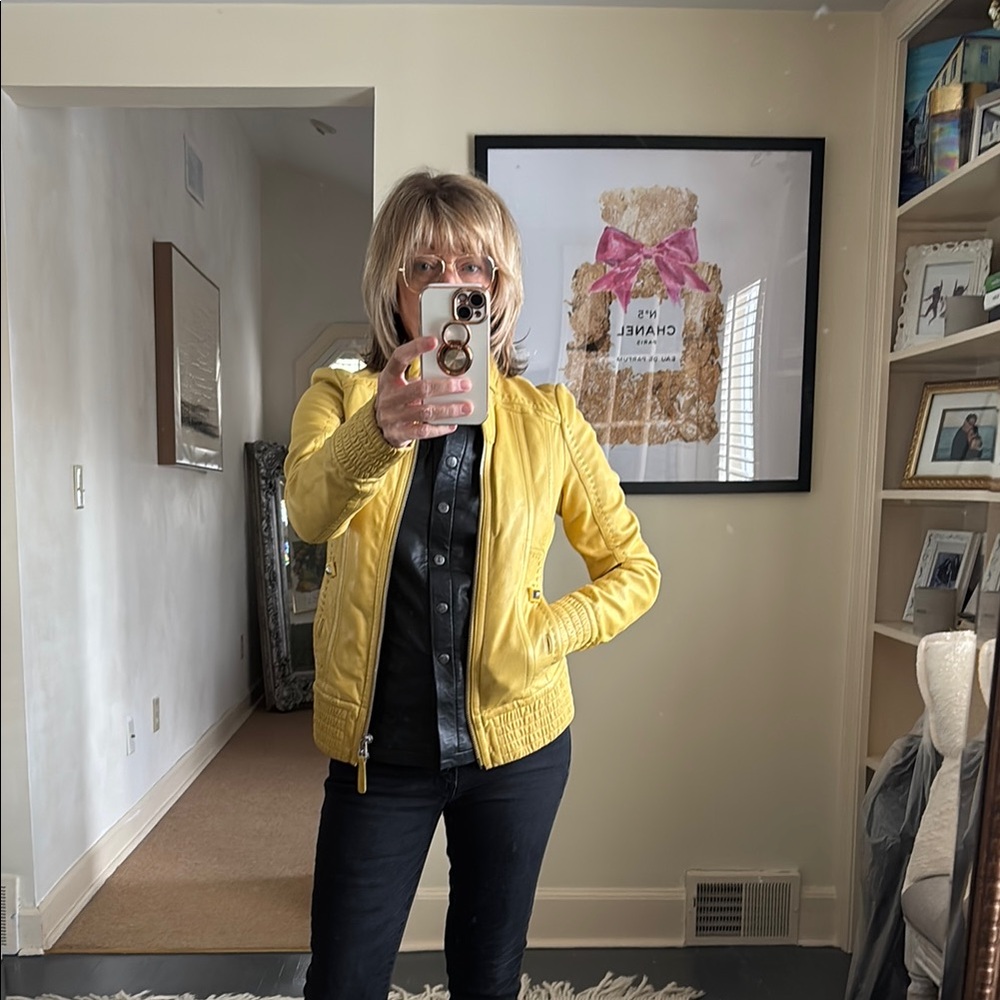 Yellow Leather Bomber Jacket for Casual Style